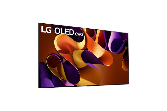 Vista laterale leggermente inclinata verso sinistra del TV LG OLED evo, OLED G4 sulla parete